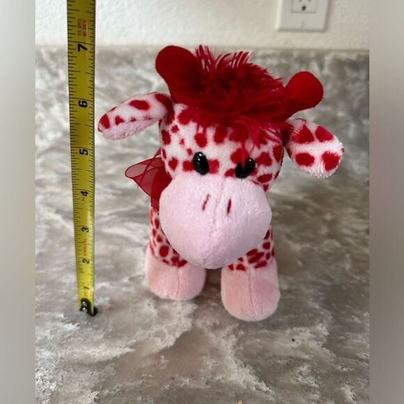 Stuffed Giraffe Small Pink and Red with Red Bow Cute Stuffie Great Gift Toy - Picture 10 of 10